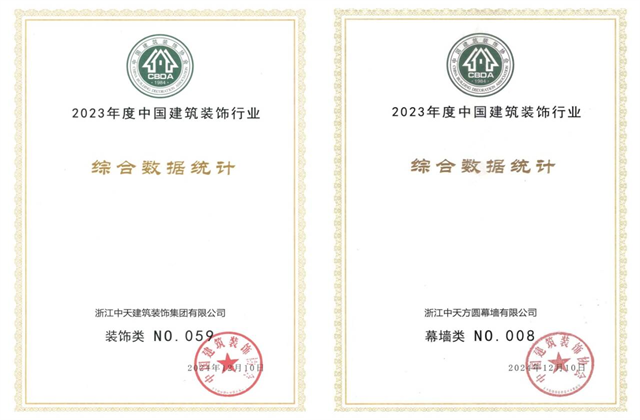 东升国际装饰集团位列2023年度中国建筑装饰企业百强59位、幕墙百强第8位